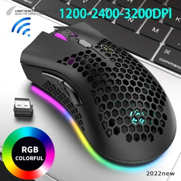 Wireless RGB Light  Honeycomb Gaming Mouse - Image 3