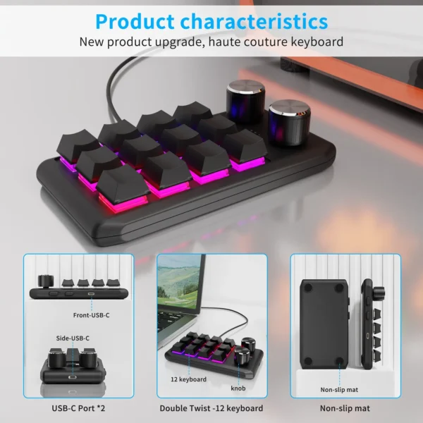 Programming Macro Custom 2 Knob Bluetooth Keyboard RGB 12 Key Copy Paste Mini Button Gaming Keypad Mechanical Hotswap Macropad - Image 4