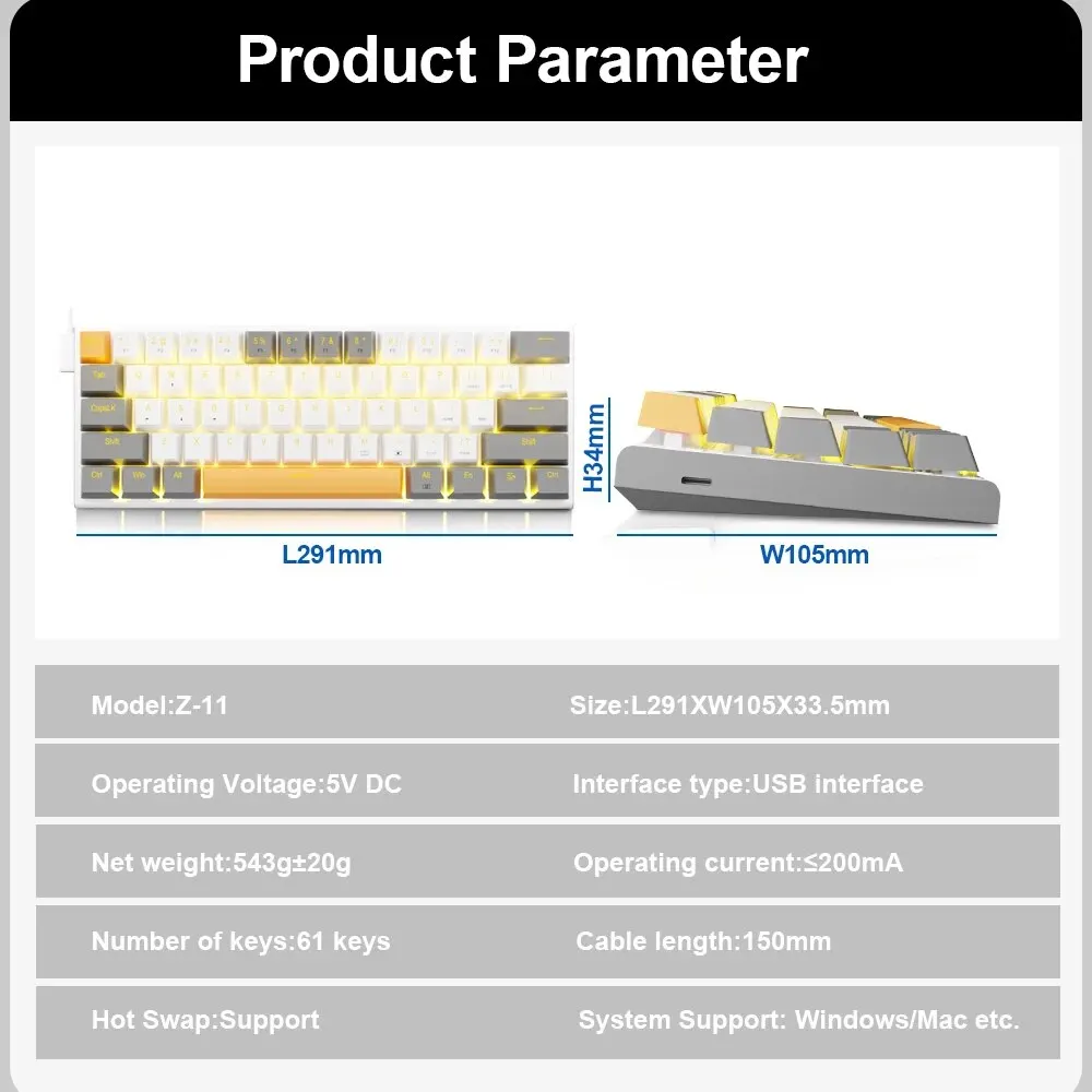 E-YOOSO Z11 USB Mechanical Gaming Wired Keyboard Red Switch 61 Keys Gamer Russian Brazilian Portuguese for Computer PC Laptop - Image 6