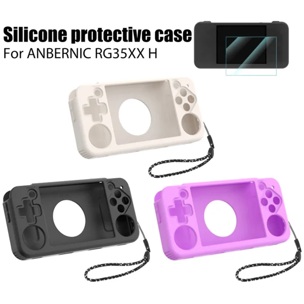 ANBERNIC RG35XX H Protector Case Full Cover Anti Slip w/ Protective Shell Screen Tempered Glass Film For RG35XX H Game Console