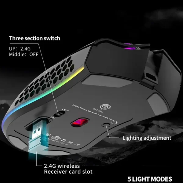 Wireless RGB Light  Honeycomb Gaming Mouse - Image 6