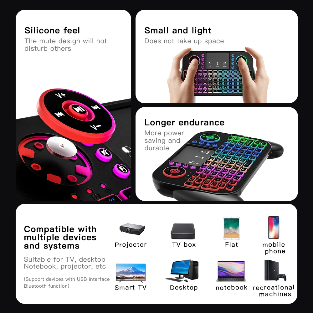 7 Color V8 Mini Wireless Bluetooth Keyboard - Image 4
