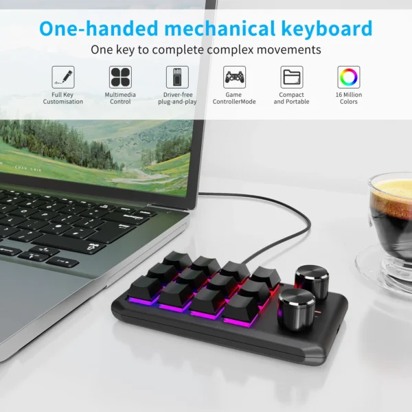 Programming Macro Custom 2 Knob Bluetooth Keyboard RGB 12 Key Copy Paste Mini Button Gaming Keypad Mechanical Hotswap Macropad - Image 2