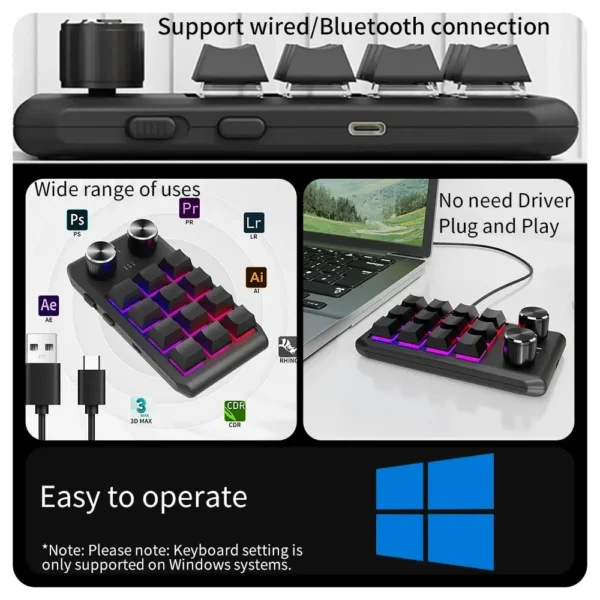 Programming Macro Custom 2 Knob Bluetooth Keyboard RGB 12 Key Copy Paste Mini Button Gaming Keypad Mechanical Hotswap Macropad - Image 5