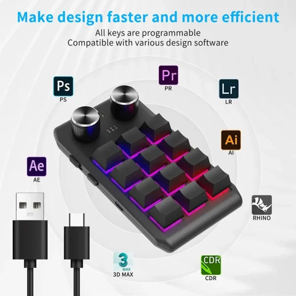 Programming Macro Custom 2 Knob Bluetooth Keyboard RGB 12 Key Copy Paste Mini Button Gaming Keypad Mechanical Hotswap Macropad - Image 7